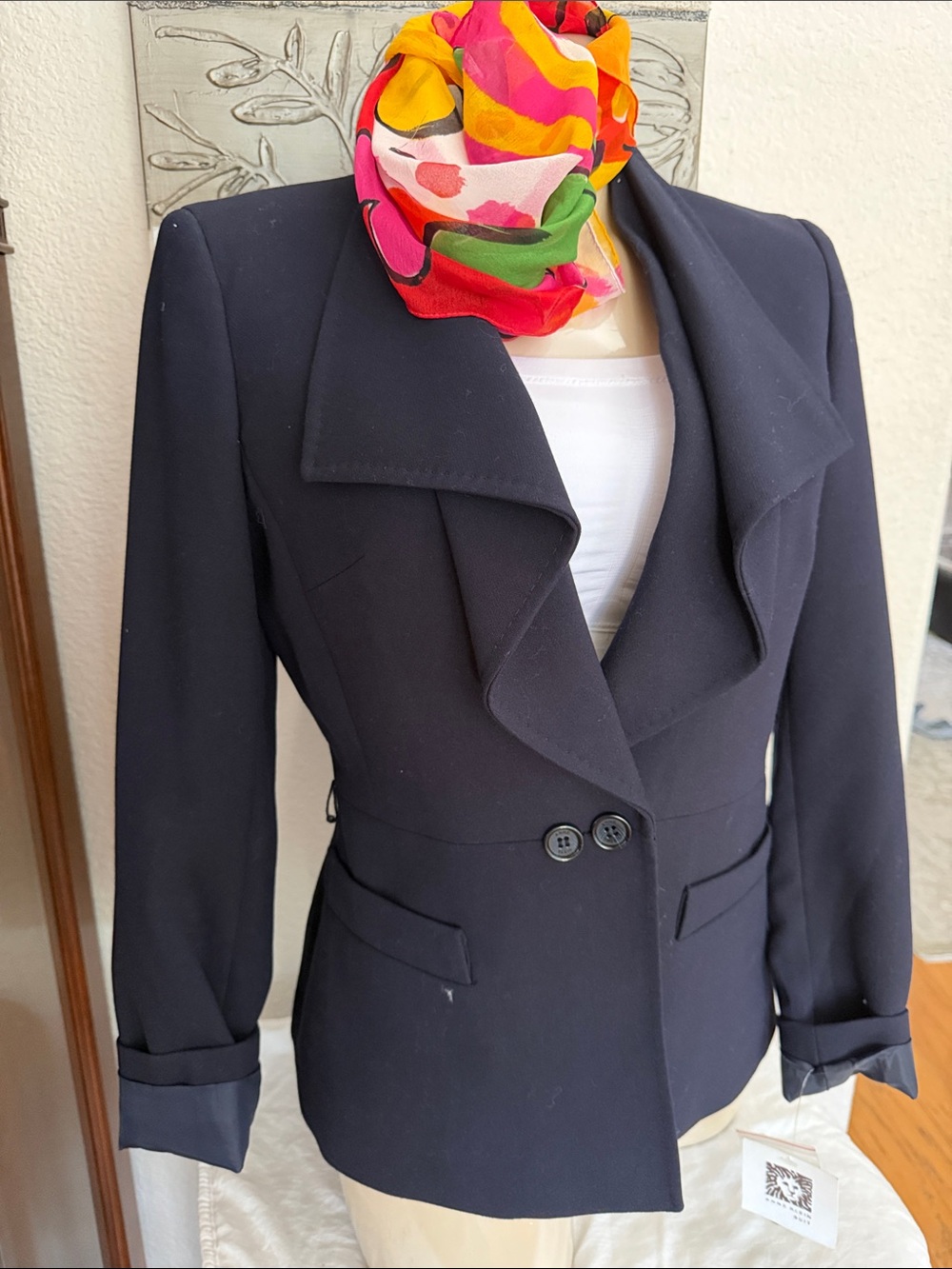Anne Klein Navy Double-Button Tailored Blazer